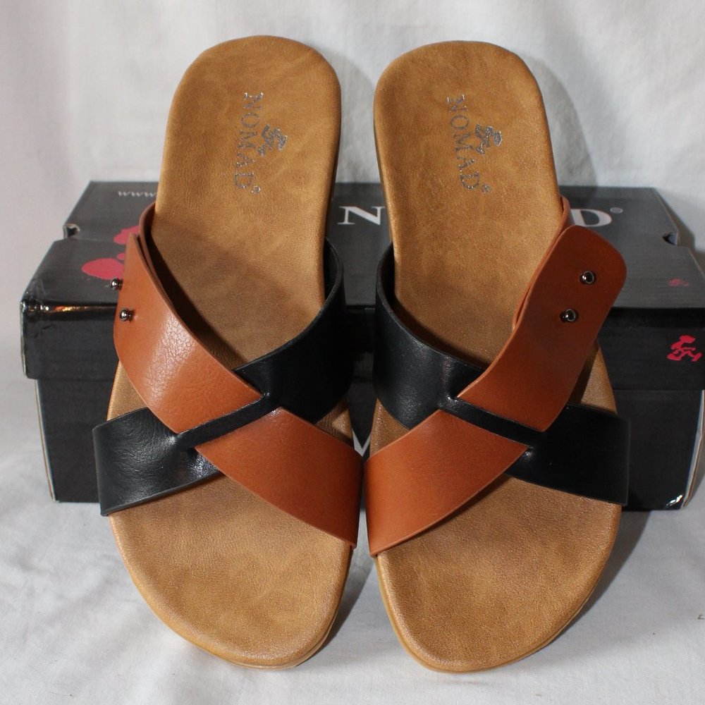 NIB Women's Nomad Black & Tan Milos Slide Sz 8